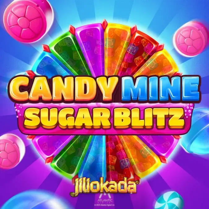Tampilan visual ceria dari permainan slot Candy Mine Sugar Blitz dengan simbol permen berwarna-warni.